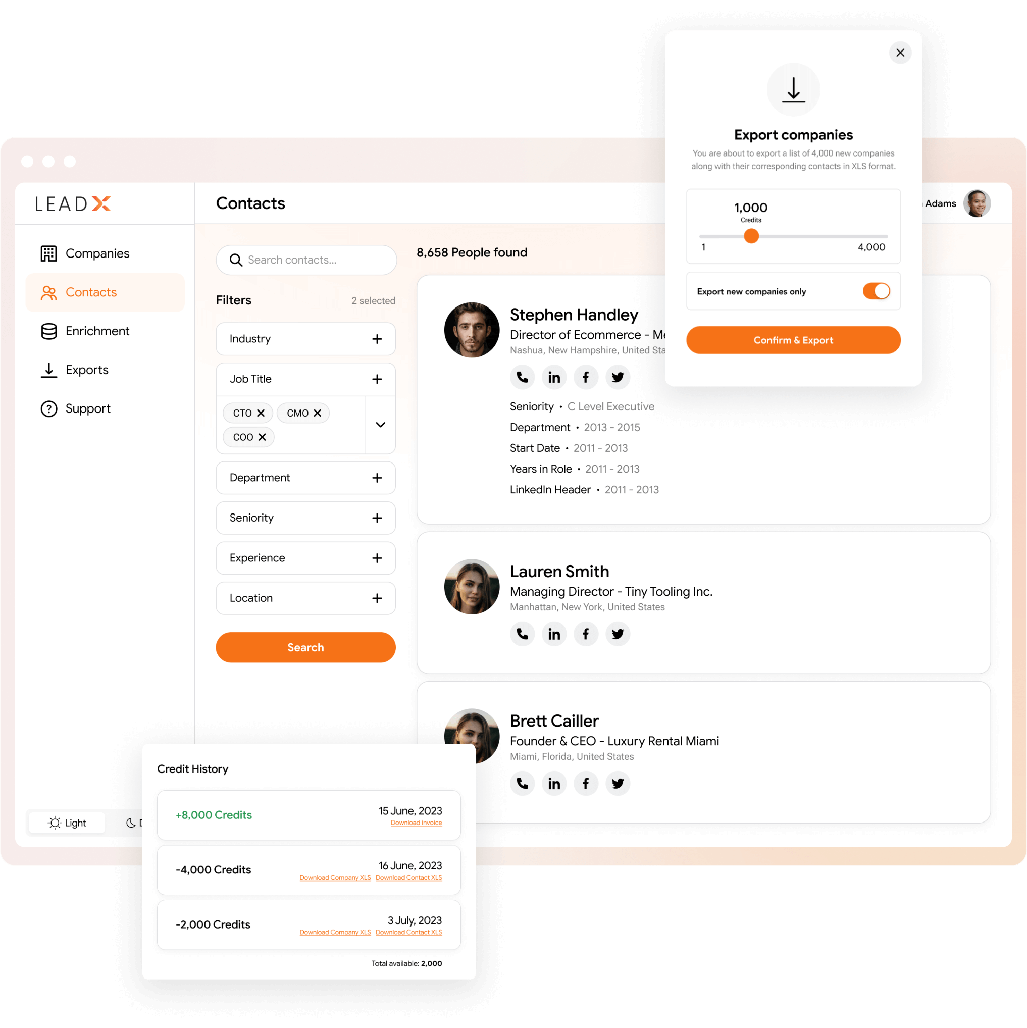 LeadX Contact Listing Interface